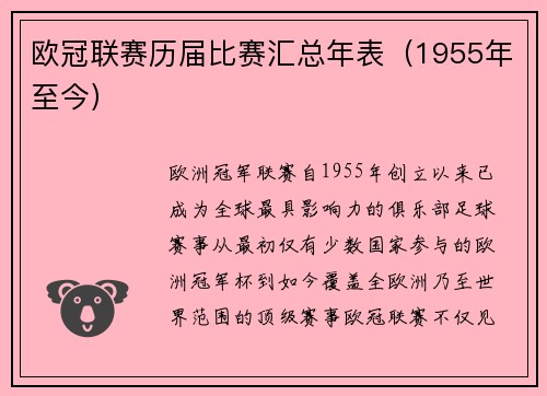 欧冠联赛历届比赛汇总年表（1955年至今）