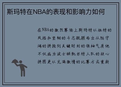 斯玛特在NBA的表现和影响力如何